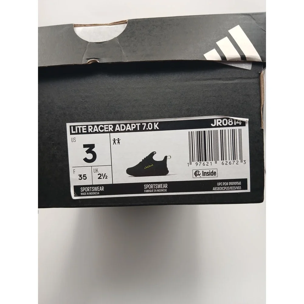 Adidas Lite Racer Adapt 7.0 K Kids Gray Black Lime Green Sneakers JR0814 Size 3